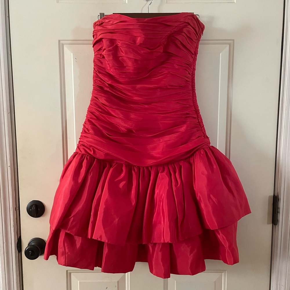 Vintage 80’s Tadashi Party/Formal Red Ruched and Layered Tiered Dress | Size 10